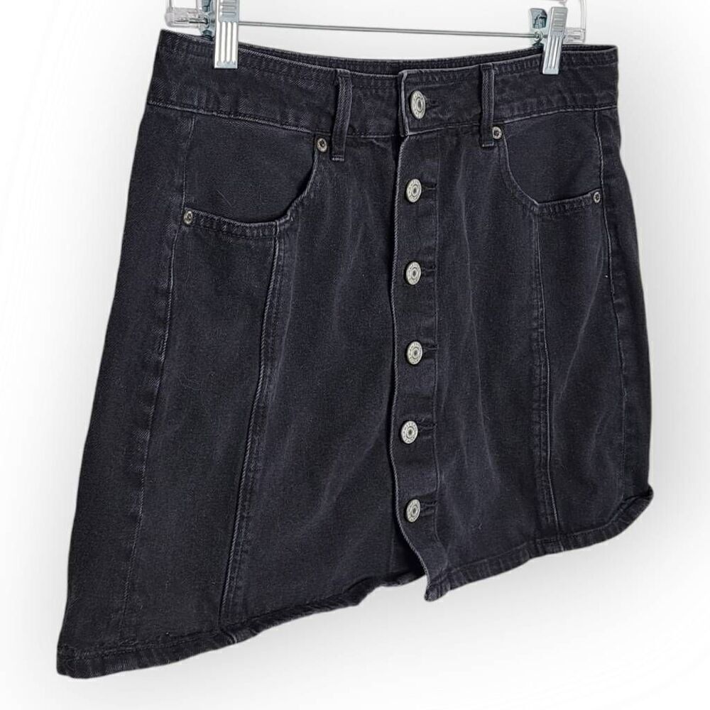 American Eagle Women's Hi Rise A Line Skirt Black Denim Button Fly size 8 - Picture 2 of 6